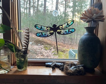 Dragonfly suncatcher, blue wooden dragonfly window sun catcher, birthday, mother's day gift for mom, wife, grandma, daughter, sister, friend