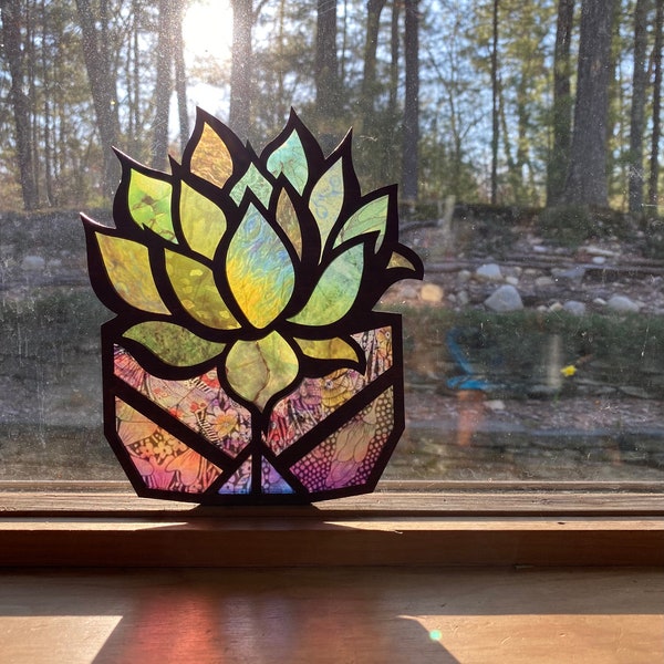 Succulent suncatcher for window, wooden sun catcher perfect gift to brighten up an office or home! Bohemian boho style plant lover gift!