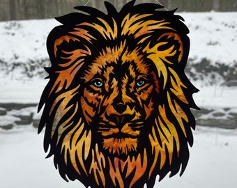 Lion suncatcher, wooden faux stained glass big cat sun catcher makes a perfect gift! Unique birthday gift for lion lover, husband, wife, dad
