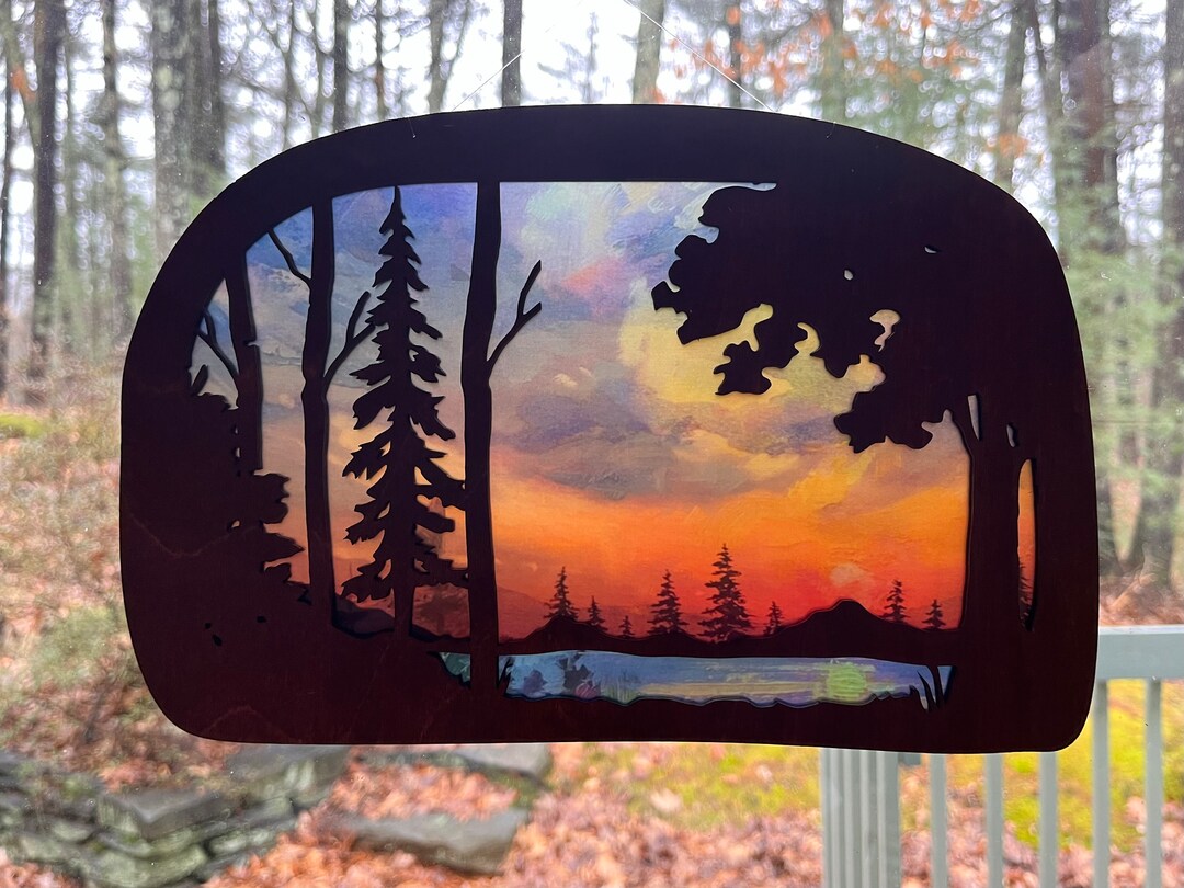 Forest Lake Woods Suncatcher for Window, Waldorf Silhouette Window Art