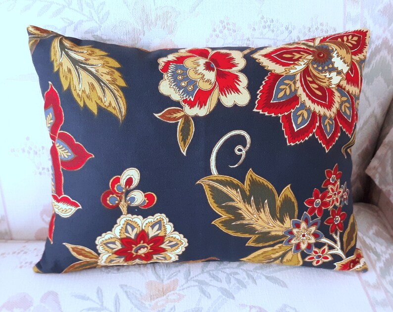 Blue Jacobean Pillow Cover Red Floral Gold Green Ornate Etsy