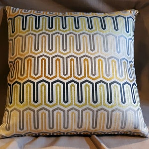 Green and Gold Throw Pillow Cover in Midcentury Modern Brocade, Handmade in New England