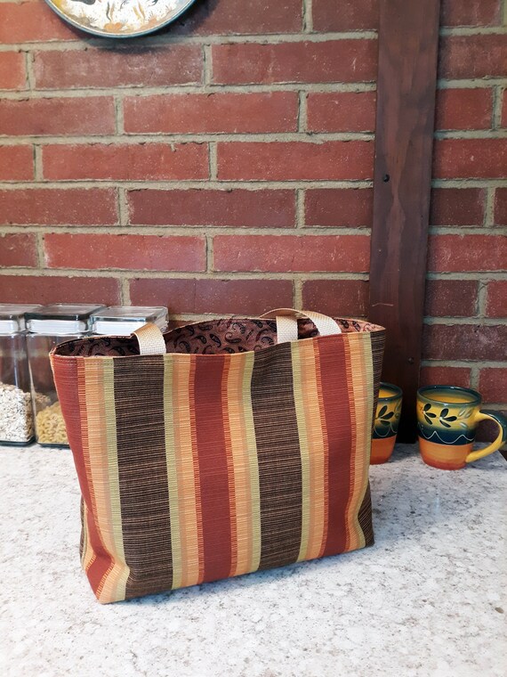 Red & White Striped Fabric Tote Large