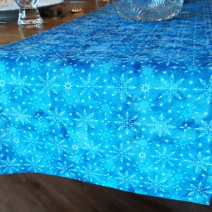 Winter Blue Snowflake Table Runner: 100% Cotton, Handmade in New England