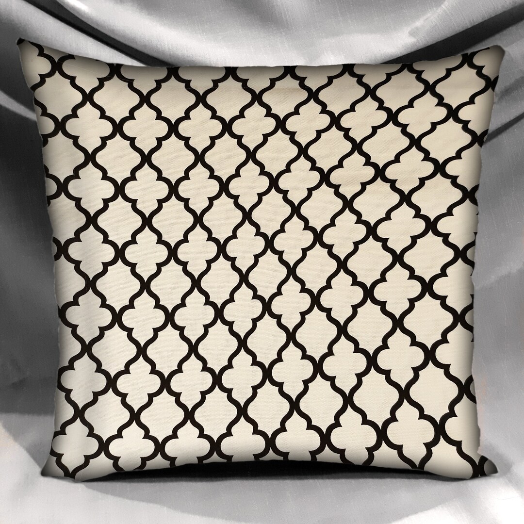 Black & Beige Pillow Cover, Art Deco Lattice Print, 100 Cotton Fabric