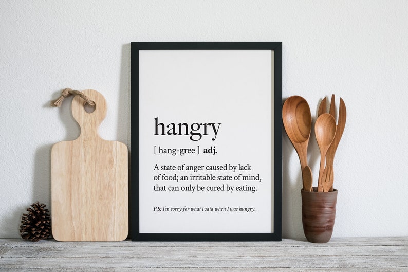 hangry hungry definition print printable wall art kitchen etsy