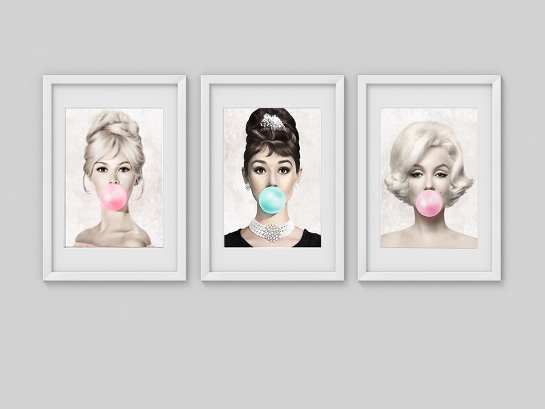 Marilyn Monroe Mode Portrait rosa Blase Kaugummi Poster | Etsy