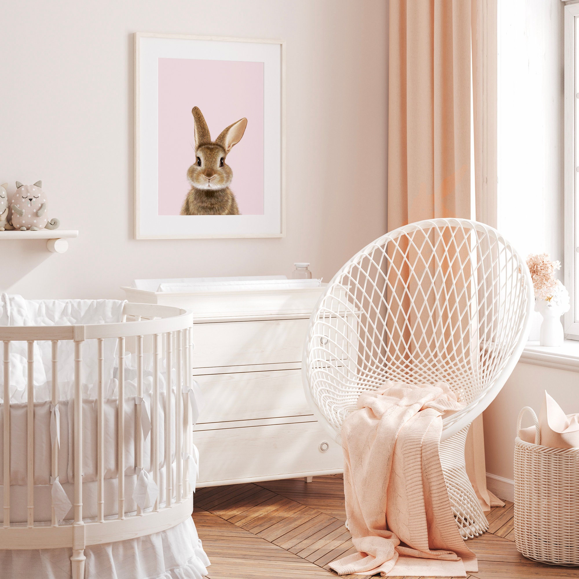 Bunny Rabbit Print Pink Girls Bedroom Decor Printable Wall Etsy