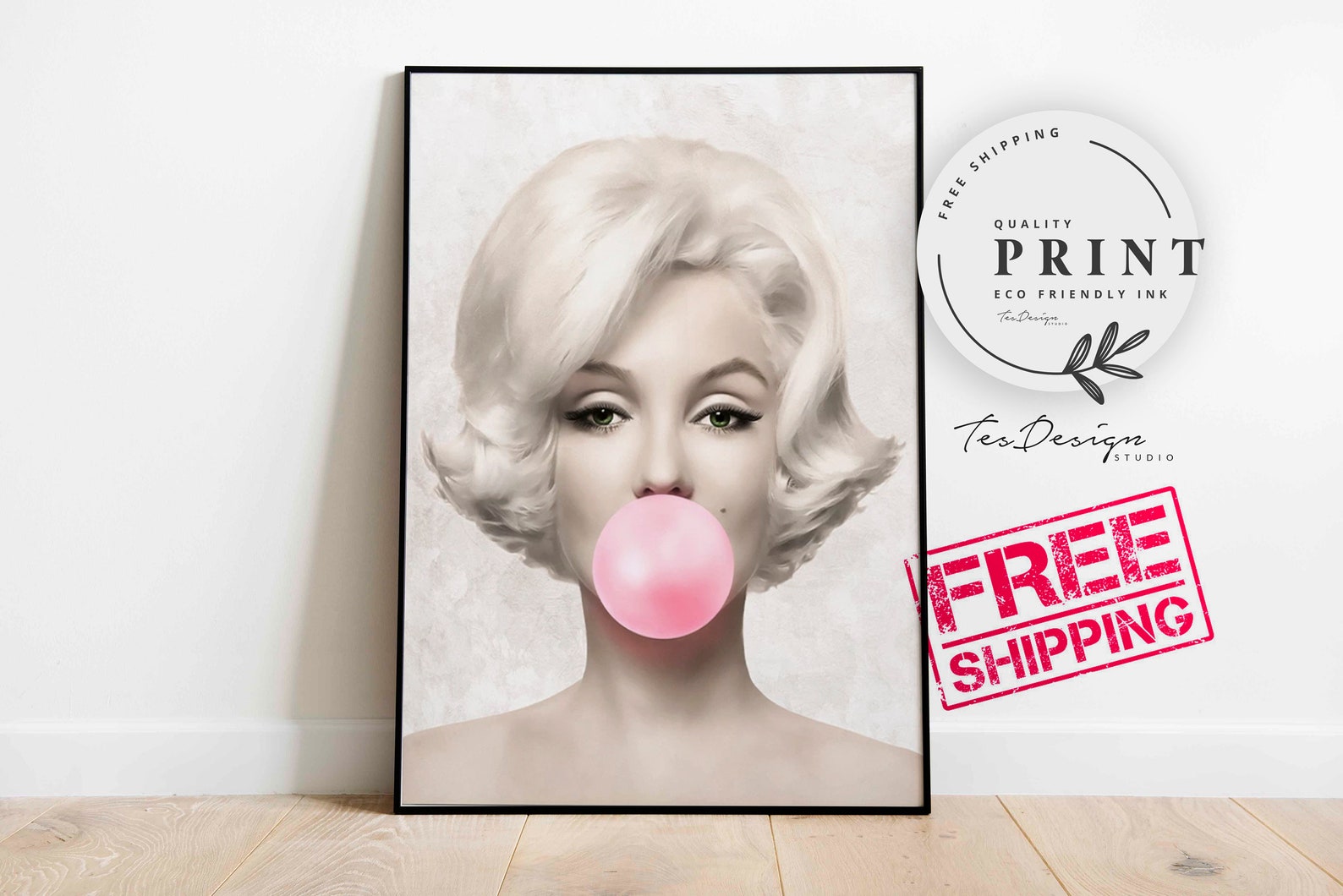 Marilyn Monroe Mode Portrait rosa Blase Kaugummi Poster | Etsy