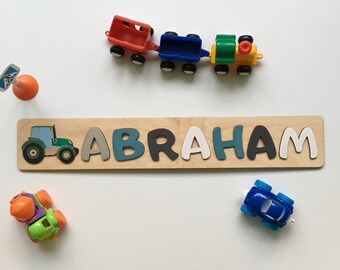 Jungle Friends Personalized Wooden Name Puzzle With A Zebra Grey White Purple Letters Personalized Gift for Girl
