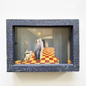 Tecnica mista surrealista e simbolista britannica. La Vergine Maria della Matematica. Regno Unito, anni '80.