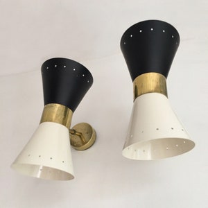 Pair of 1950 design "diabolo" wall lights (European/UK/Asia electrical standards)