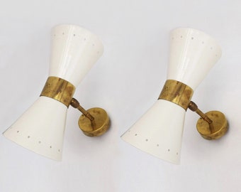 Pair of 1950 design "diabolo" wall lights (to European / UK / North American electrical standards)