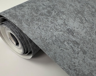 Gray Non-Woven Wallpaper, 3D Textured Wallcovering, Industrial Modern Faux Cork Charcoal Gray Black Gold Metallic Wallpaper