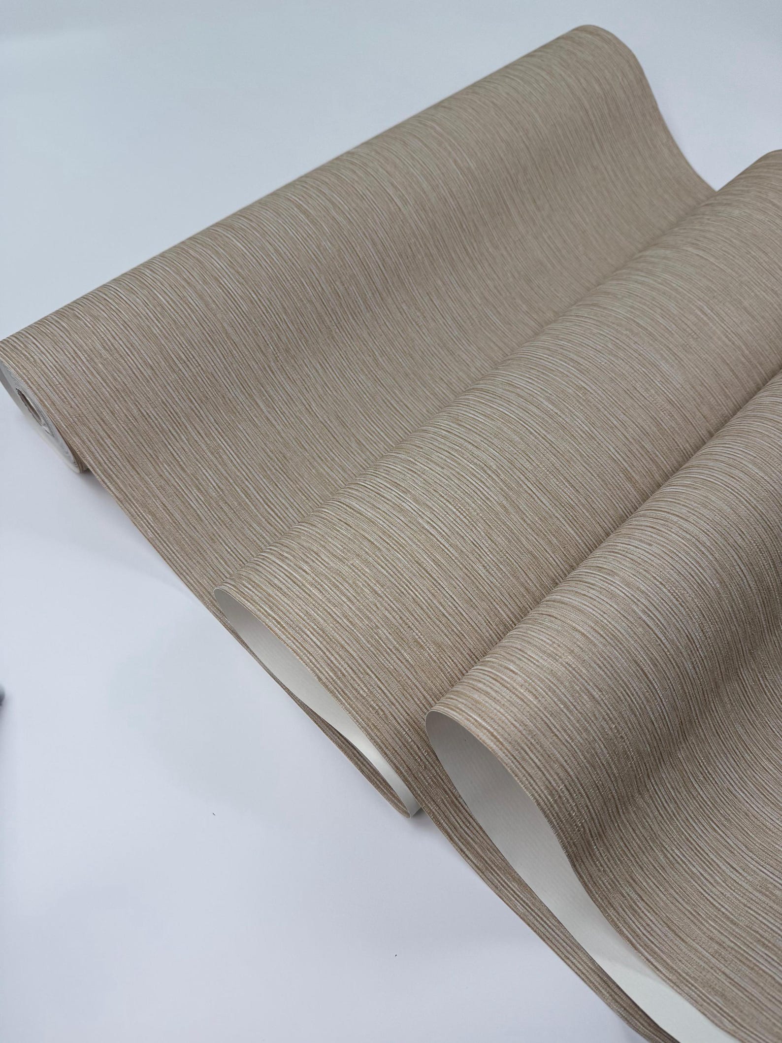 Cream Gold Metallic Stria Lines Faux Fabric Texture Plain Wallpaper 3D ...