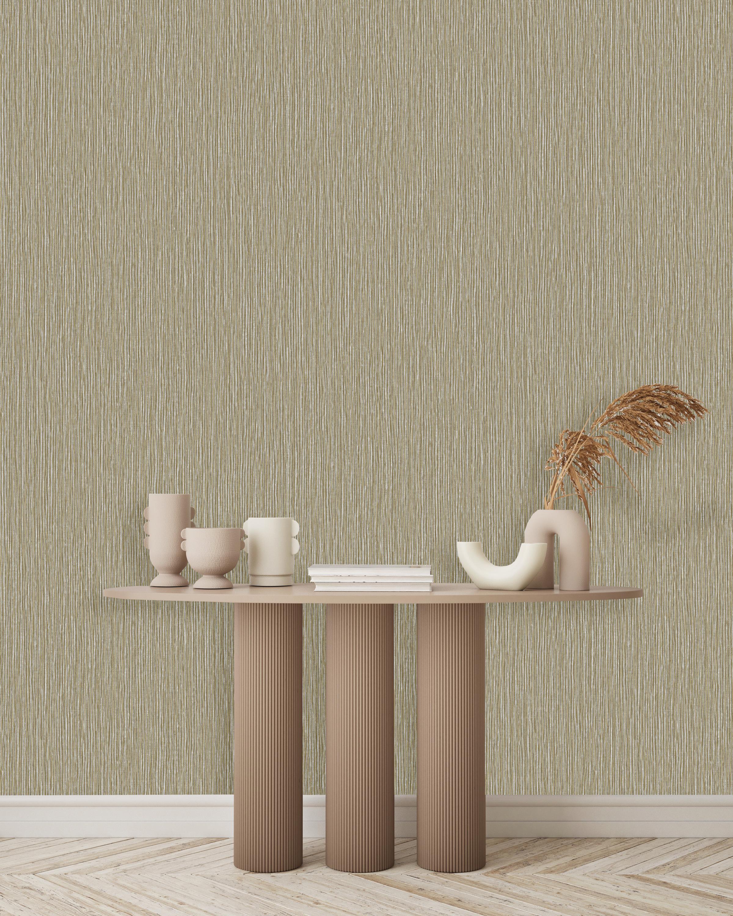 Cream Gold Metallic Stria Lines Faux Fabric Texture Plain Wallpaper 3D ...