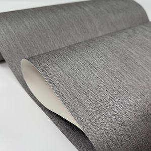 Modern Gray Silver Metallic Faux Fabric Textured Stria Lines Wallpaper, Dark Grey Wallpaper, Wall Decor, Charcoal Traditional Wall Covering