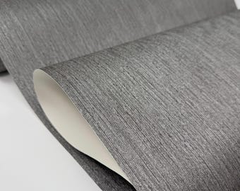 Modern Gray Silver Metallic Faux Fabric Textured Stria Lines Wallpaper, Dark Grey Wallpaper, Wall Decor, Charcoal Traditional Wall Covering