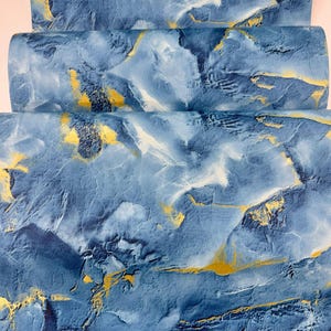 Blue and Gold Marble Style Wallpaper, Blue and Gold Art Deco, Non-Woven Textured Wallpaper, Traditional Wallpaper, Metallic Textured 3D