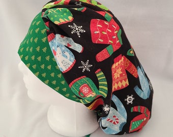 Female Christmas bouffant scrub hat