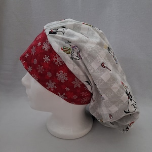 Female Christmas themed bouffant scrub hat