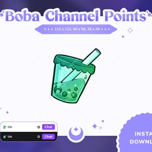 Grüne Bubble Tea-Kanalpunkte für Twitch-Boba-Emotes, Twitch-Stream-Emote, süße Sub-Abzeichen für Twitch, süße Kanalpunkte, Boba-Matcha