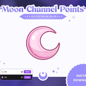 Pink Moon Channel Points For Twitch Crescent Moon Emotes Twitch Stream Emote Cute Sub Badges for Twitch Cute Channel Points Pastel Moon
