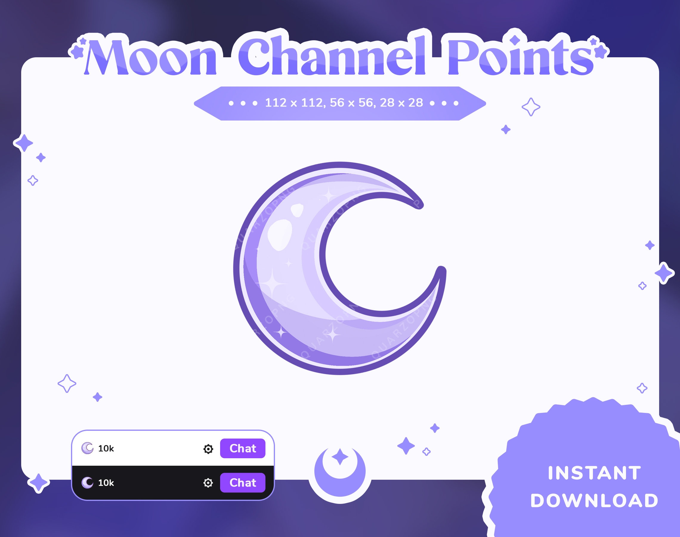 Purple Moon Channel Points For Twitch Crescent Moon Emotes Twitch Stream Emote Cute Sub Badges for Twitch Cute Channel Points Lilac Moon
