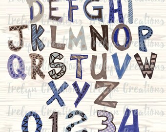 Cute Fun Hand Drawn Bubble Letters Alphabet Numbers Font PNG instant download, sublimation design, clipart, graphic set, design elements