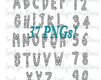 Cute, Fun Hand Drawn Plaid Bubble Letters, Alphabet, Font PNG Instant Download, Sublimation, Font, Clipart, Digital Graphic, Design Elements
