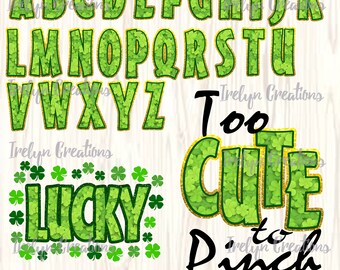 Bundle Set of St. Patrick's Day Designs and Alphabet Letters Font PNGs Instant Digital Download, Sublimation Prints, Clipart, Lot, Graphic