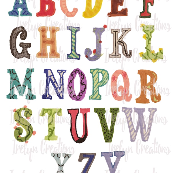 Cute Fun Whimsical Hand Drawn Font Alphabet Bubble Letters PNG Instrant Digital Download Sublimation Print Clipart, Graphic, Design Elements