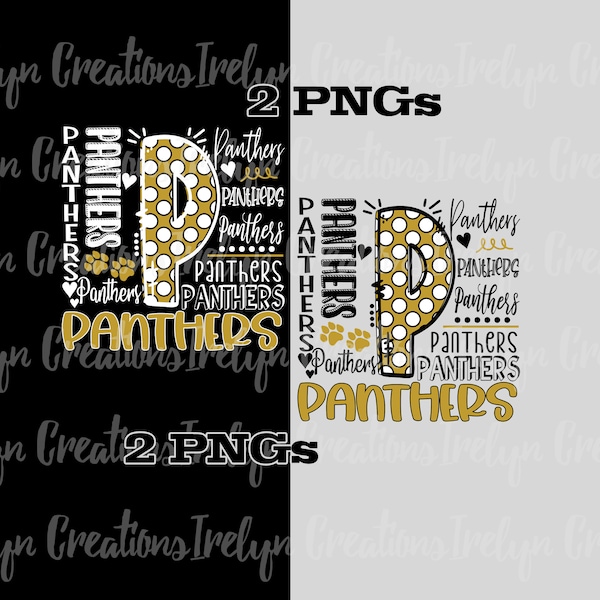 Cute School Team Pride Panthers Collage PNG instant download DTF Sublimation Black and Gold Subway art Clipart Graphic We do custom requests
