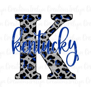 Cute Fun Kentucky blue black gray leopard print PNG instant download DTF sublimation graphic clipart digital school spirt pride state design