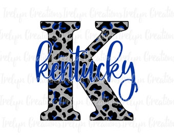 Cute Fun Kentucky blue black gray leopard print PNG instant download DTF sublimation graphic clipart digital school spirt pride state design
