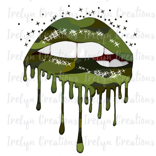 Cute Pretty Camo Dripping lips print PNG instant download sublimation design clipart graphic sparkling glitter