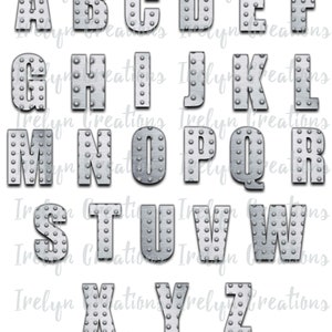 Bold Manly Guy Metal Steal Rivet Alphabet, Fonte, Letras PNG download instantâneo, Impressão por sublimação, Elementos de design, Clipart, Gráfico