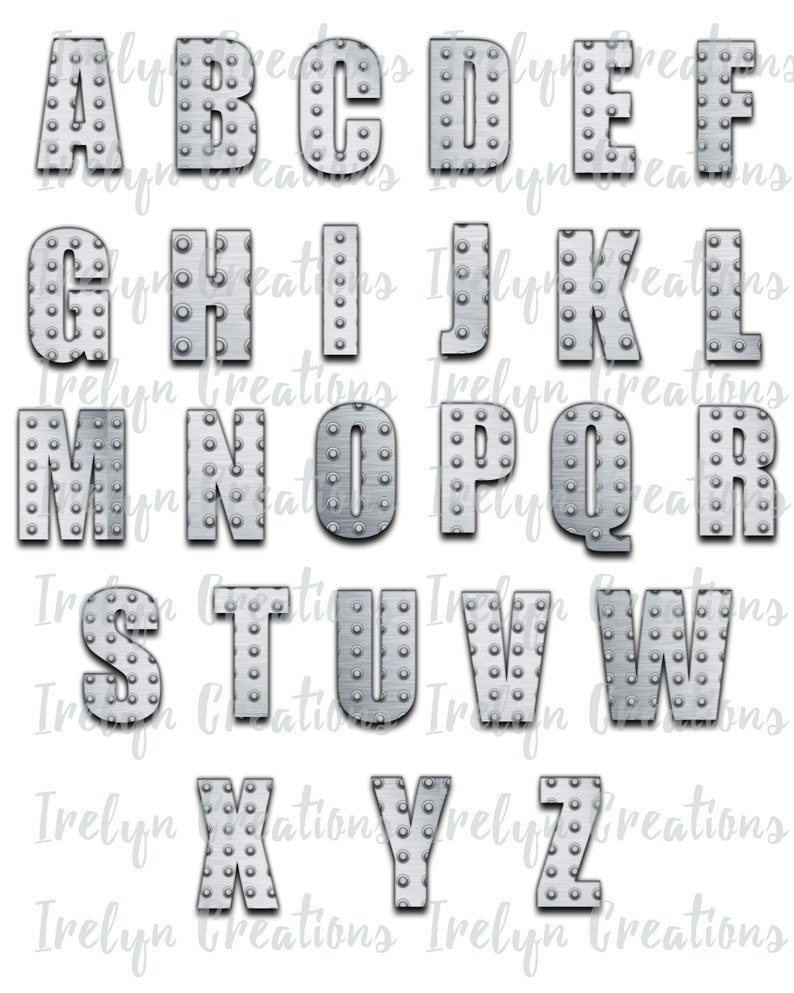 Bold Manly Guy Metal Steal Rivet Alphabet Font Letters PNG Etsy