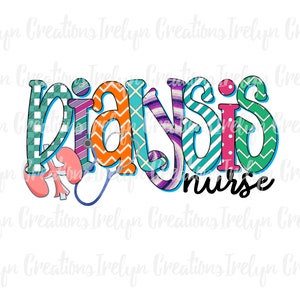 Cute Whimsical Hand Drawn Dialysis Nurse Doodle Letters PNG instant download sublimation design clipart graphic Can customize!