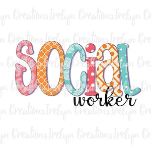 Süße Spaß handgezeichnetE Sozialarbeiter Doodle Bubble Buchstaben PNG sofortigen Download Sublimation Design Clipart Grafik Boho Chic