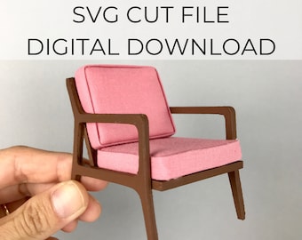 SVG file for 1:12 scale dollhouse miniature, modern dollhouse chair, 1/12 scale miniature chair, SVG cut for Cricut Maker or laser cutter