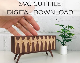 SVG file for 1:12 scale dollhouse miniature, mid-century dollhouse miniature credenza, 1/12 scale miniature, SVG cut for Cricut Maker