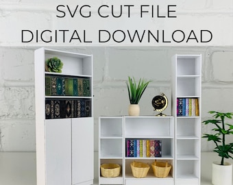 SVG file for 1:12 scale dollhouse miniature Classic Bookcase shelves BUNDLE, 1/12 scale miniature, SVG cut for Cricut Maker