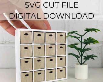 SVG file for 1:16 scale dollhouse miniature cube bookcase shelves, 1/16 scale miniature, SVG cut for Cricut Maker