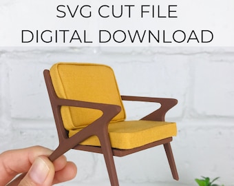 SVG file for 1:12 scale dollhouse miniature, modern dollhouse chair, 1/12 scale miniature chair, SVG cut for Cricut Maker or laser cutter