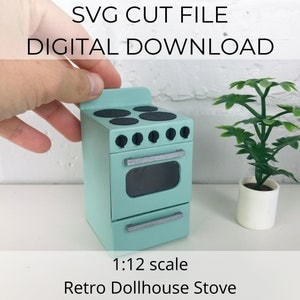 SVG-Datei für Puppenhaus-Miniatur im Maßstab 1:12, Retro-Puppenhausofen, Miniaturofen im Maßstab 1:12, SVG-Schnitt für Cricut Maker oder Lasercutter