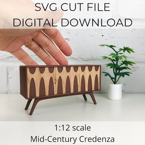 SVG file for 1:12 scale dollhouse miniature, mid-century dollhouse miniature credenza, 1/12 scale miniature, SVG cut for Cricut Maker