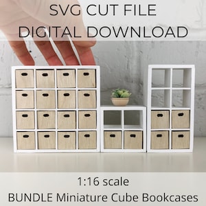 SVG file for 1:16 scale dollhouse miniature cube bookcase shelves BUNDLE, 1/16 scale miniature, SVG cut for Cricut Maker