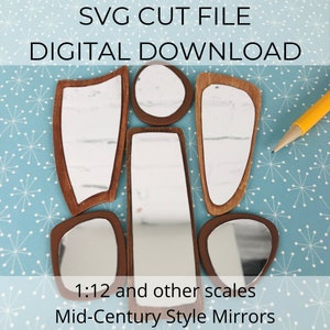 SVG file for 1:12 or other scale Mid-Century Modern Mirror set for dollhouse miniature, 1/12 SVG cut for Cricut Maker or laser cutter image 1