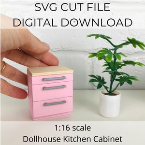 SVG Datei für Puppenhaus Miniatur im Maßstab 1:16, Puppenhaus Miniatur Küchenschrank im Maßstab 1:16, SVG Datei für Cricut oder Laser Cutter